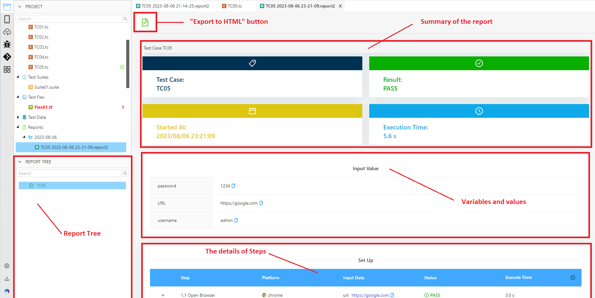 Test case's report